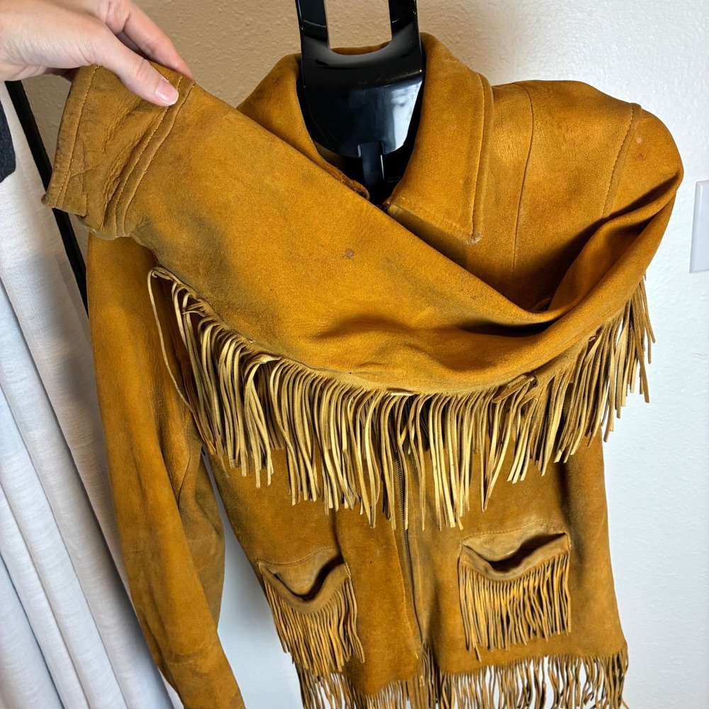True Vintage 1940s 50s Western Buckskin Fringe‎ Jacket Conmar rectangular zip - Picture 5 of 16